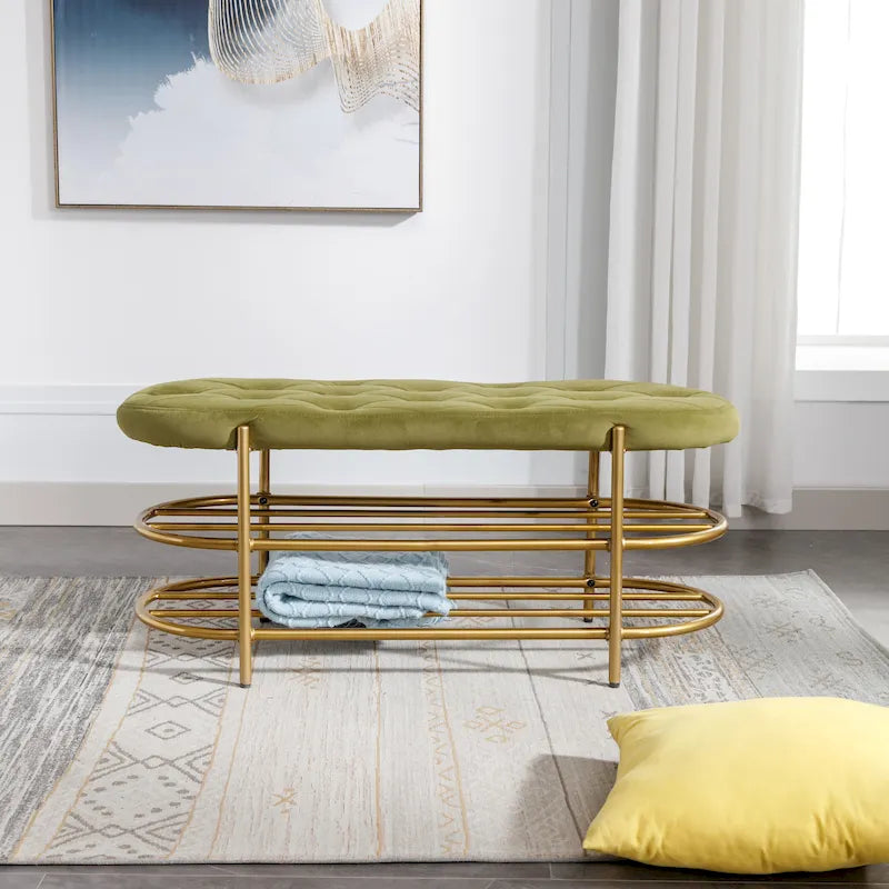 Panca imbottita in velluto da 40" con doppia scarpiera, Rosa / Arancione / Nero / Grigio / Beige / Blu navy / Rosso / Oliva, 1 posto a sedere