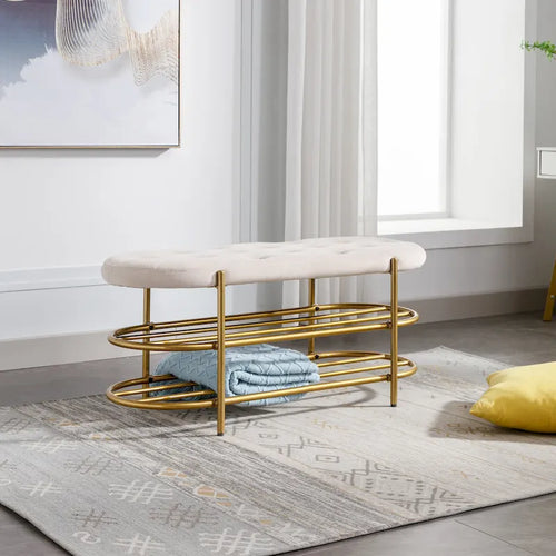 Panca imbottita in velluto da 40" con doppia scarpiera, Rosa / Arancione / Nero / Grigio / Beige / Blu navy / Rosso / Oliva, 1 posto a sedere