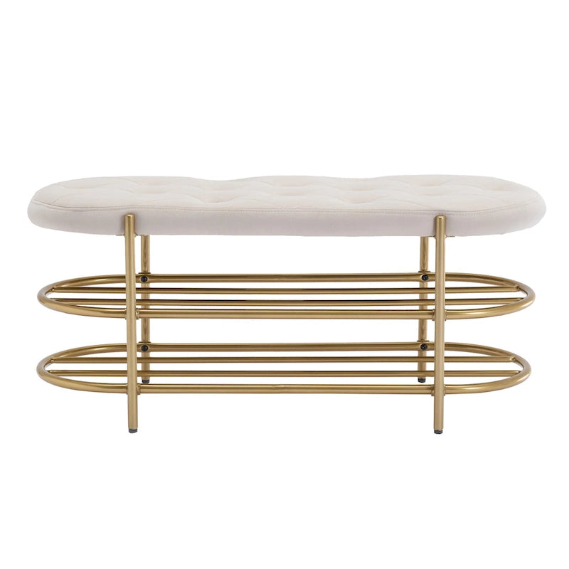 Panca imbottita in velluto da 40" con doppia scarpiera, Rosa / Arancione / Nero / Grigio / Beige / Blu navy / Rosso / Oliva, 1 posto a sedere
