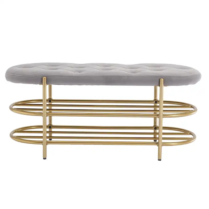Panca imbottita in velluto da 40" con doppia scarpiera, Rosa / Arancione / Nero / Grigio / Beige / Blu navy / Rosso / Oliva, 1 posto a sedere