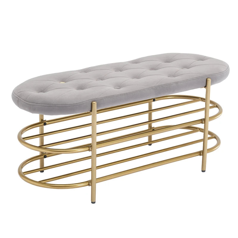 Panca imbottita in velluto da 40" con doppia scarpiera, Rosa / Arancione / Nero / Grigio / Beige / Blu navy / Rosso / Oliva, 1 posto a sedere