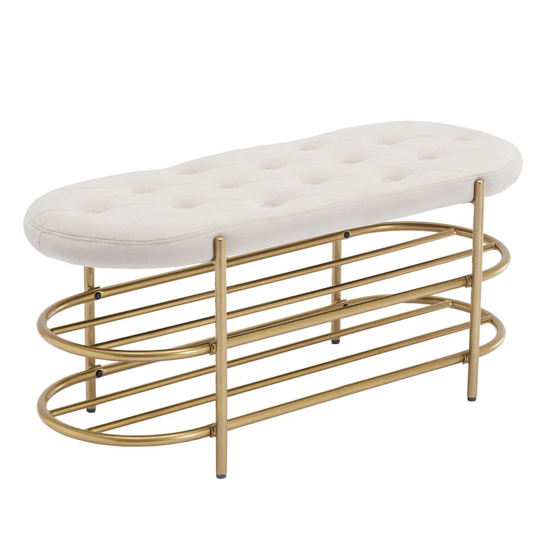 Panca imbottita in velluto da 40" con doppia scarpiera, Rosa / Arancione / Nero / Grigio / Beige / Blu navy / Rosso / Oliva, 1 posto a sedere