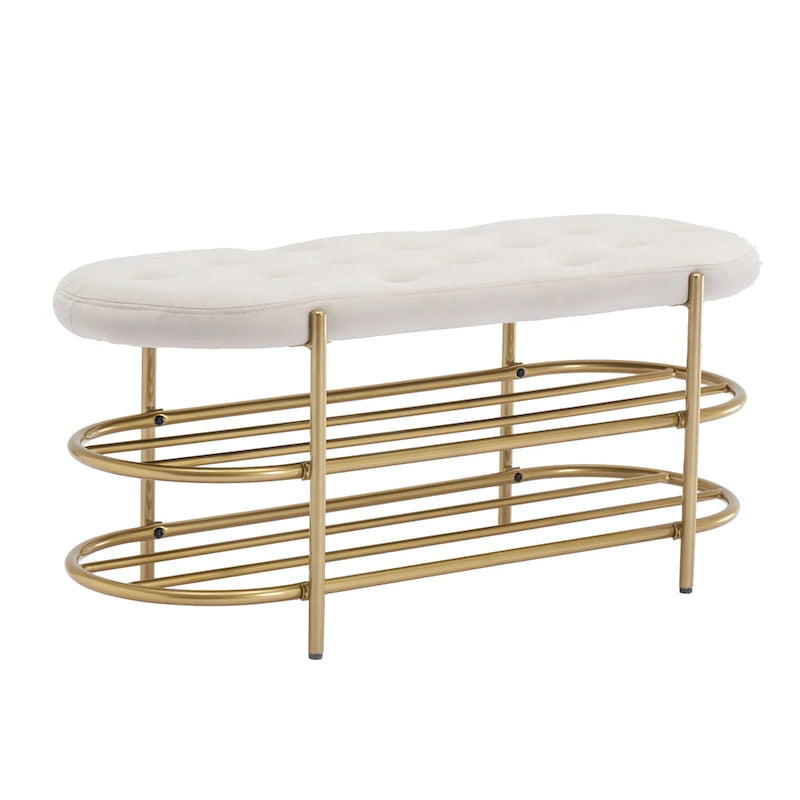 Panca imbottita in velluto da 40" con doppia scarpiera, Rosa / Arancione / Nero / Grigio / Beige / Blu navy / Rosso / Oliva, 1 posto a sedere