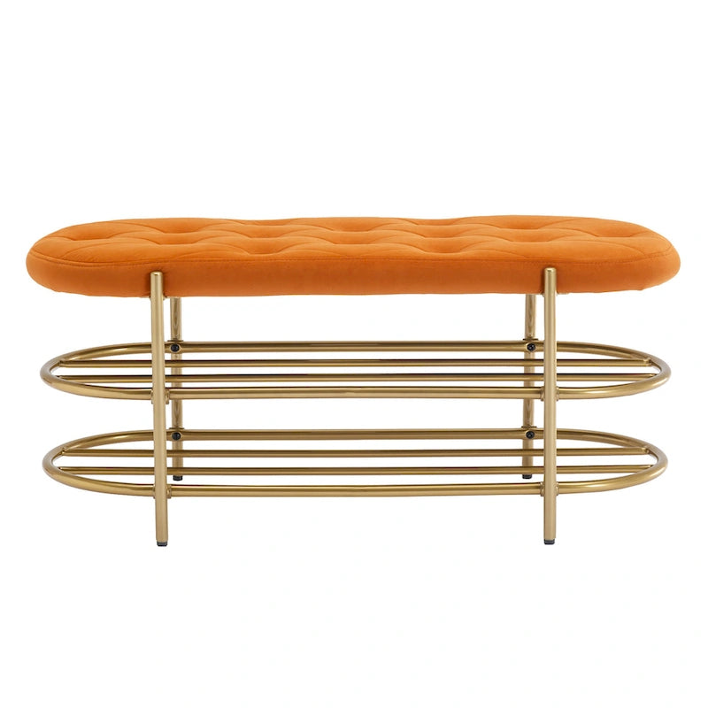 Panca imbottita in velluto da 40" con doppia scarpiera, Rosa / Arancione / Nero / Grigio / Beige / Blu navy / Rosso / Oliva, 1 posto a sedere