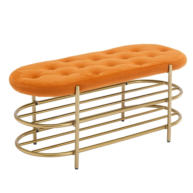 Panca imbottita in velluto da 40" con doppia scarpiera, Rosa / Arancione / Nero / Grigio / Beige / Blu navy / Rosso / Oliva, 1 posto a sedere