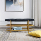 Panca imbottita in velluto da 40" con doppia scarpiera, Rosa / Arancione / Nero / Grigio / Beige / Blu navy / Rosso / Oliva, 1 posto a sedere