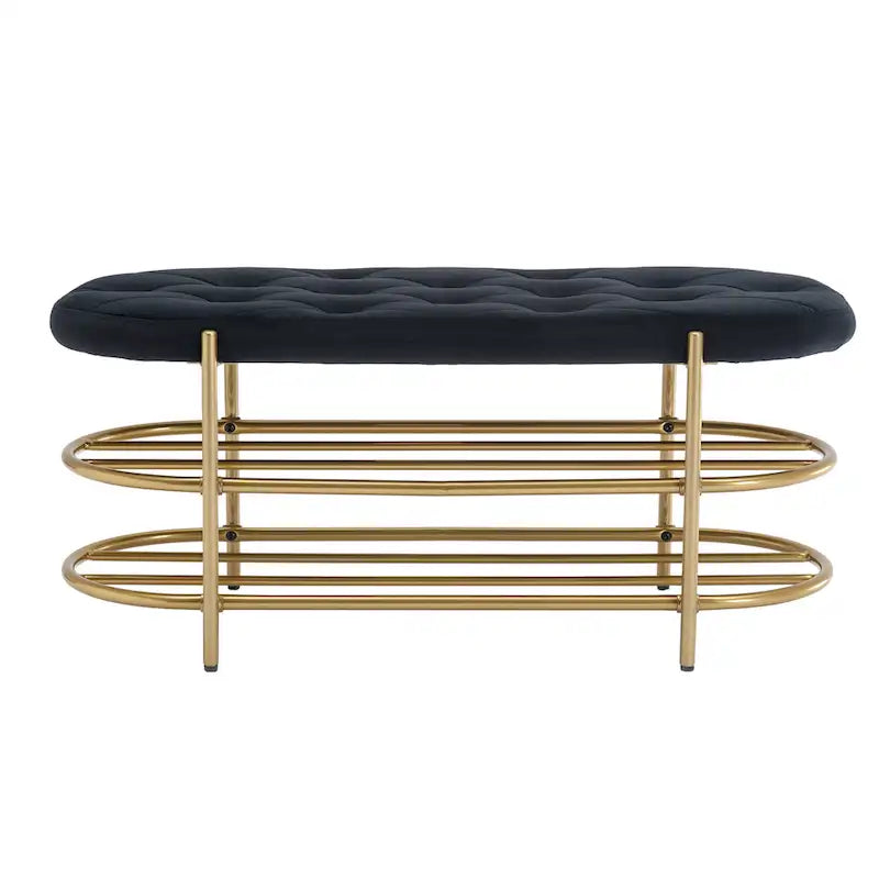 Panca imbottita in velluto da 40" con doppia scarpiera, Rosa / Arancione / Nero / Grigio / Beige / Blu navy / Rosso / Oliva, 1 posto a sedere