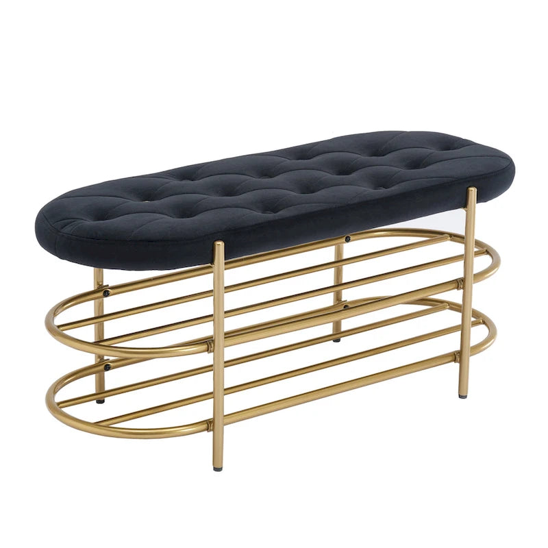 Panca imbottita in velluto da 40" con doppia scarpiera, Rosa / Arancione / Nero / Grigio / Beige / Blu navy / Rosso / Oliva, 1 posto a sedere