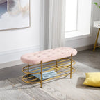 Panca imbottita in velluto da 40" con doppia scarpiera, Rosa / Arancione / Nero / Grigio / Beige / Blu navy / Rosso / Oliva, 1 posto a sedere