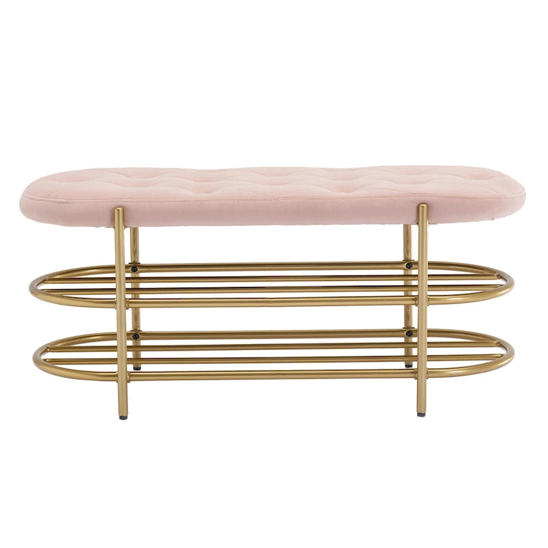 Panca imbottita in velluto da 40" con doppia scarpiera, Rosa / Arancione / Nero / Grigio / Beige / Blu navy / Rosso / Oliva, 1 posto a sedere