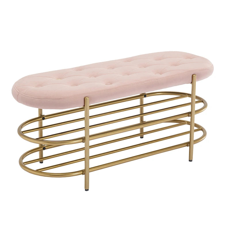Panca imbottita in velluto da 40" con doppia scarpiera, Rosa / Arancione / Nero / Grigio / Beige / Blu navy / Rosso / Oliva, 1 posto a sedere