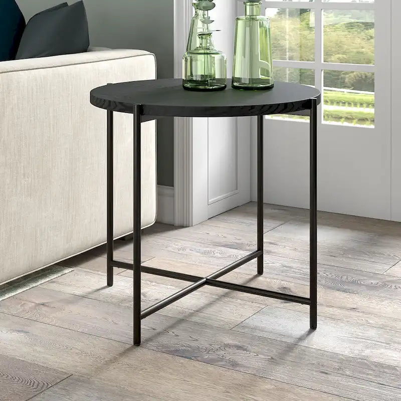 Bronzo Brunito / Venatura Nera e Tavolino Tondo in Rovere Grigio
