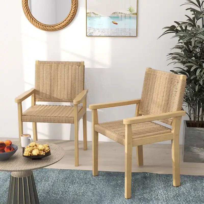 2/4PCS 18  Dining Stool Backless with Wood Frame Woven Paper Seat