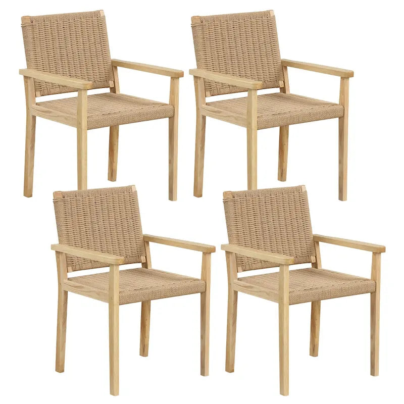 Sgabello da pranzo senza schienale in legno di gomma naturale con seduta in carta intrecciata, set da 2