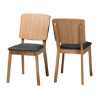 Set di 2 sedie da pranzo Denmark Mid-Century Modern in tessuto nero e legno di quercia francese rifinito in gomma marrone