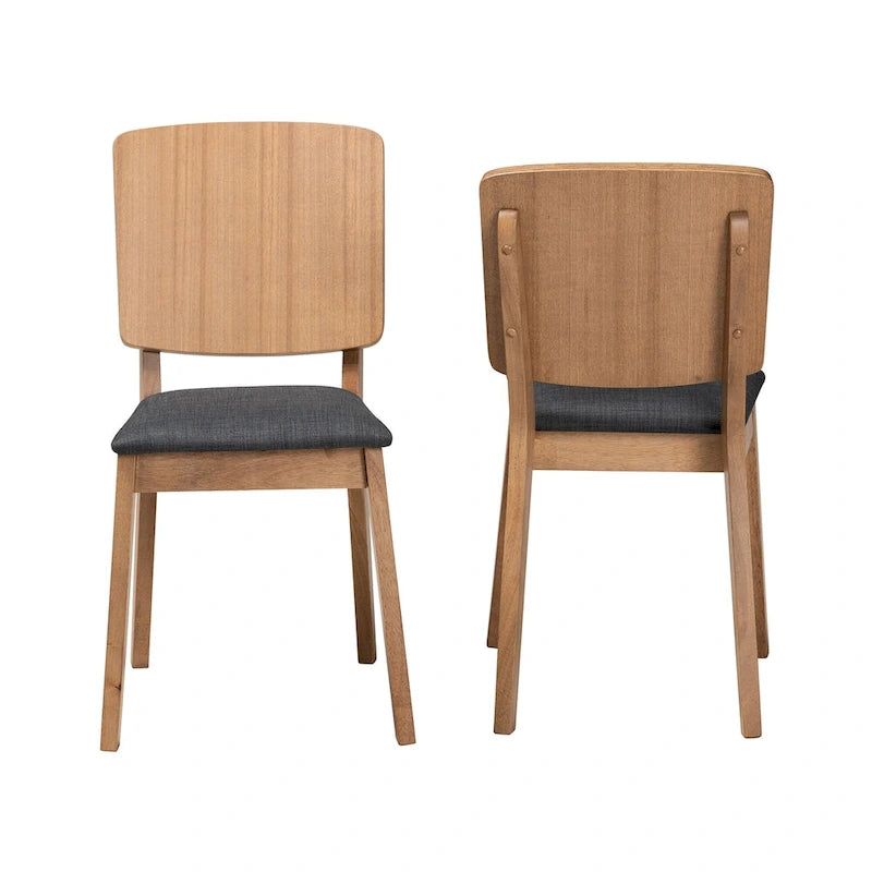Set di 2 sedie da pranzo Denmark Mid-Century Modern in tessuto nero e legno di quercia francese rifinito in gomma marrone