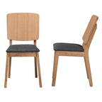 Set di 2 sedie da pranzo Denmark Mid-Century Modern in tessuto nero e legno di quercia francese rifinito in gomma marrone