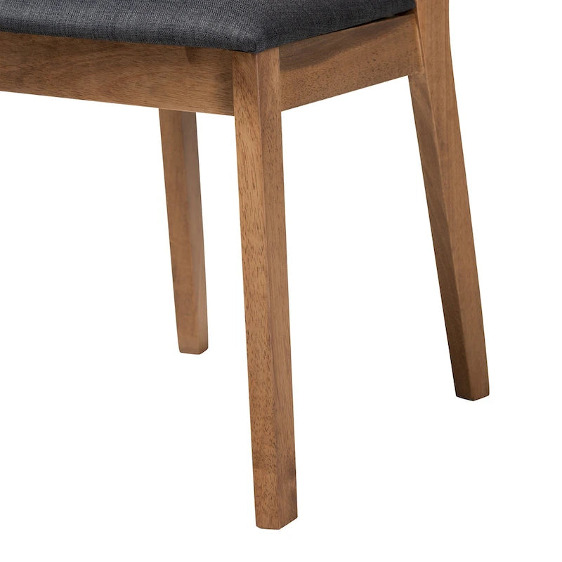 Set di 2 sedie da pranzo Denmark Mid-Century Modern in tessuto nero e legno di quercia francese rifinito in gomma marrone
