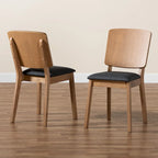 Set di 2 sedie da pranzo Denmark Mid-Century Modern in tessuto nero e legno di quercia francese rifinito in gomma marrone