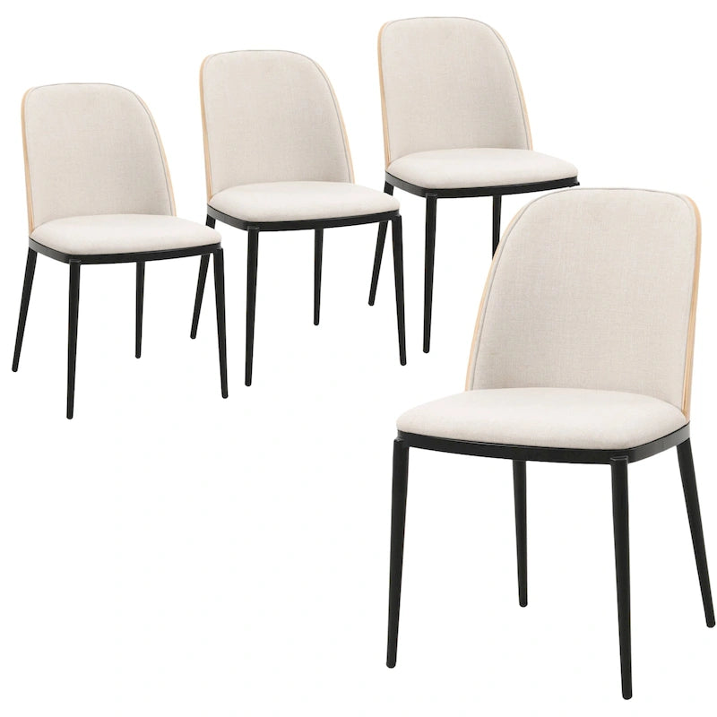 Sedia da pranzo imbottita in noce/nero/legno naturale, sedile in velluto, struttura in acciaio, set da 4