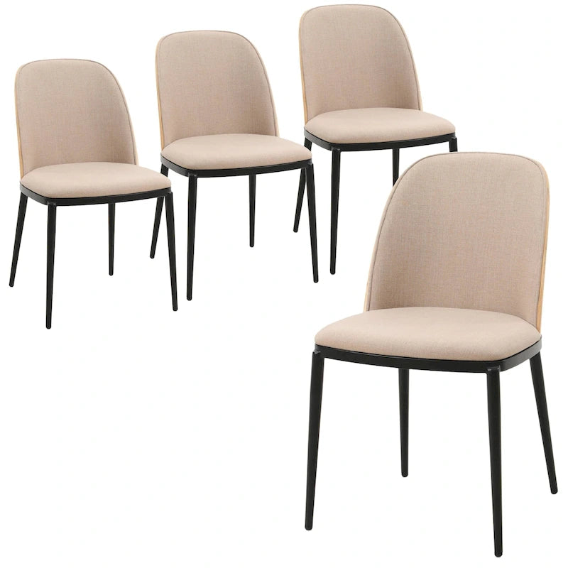 Sedia da pranzo imbottita in noce/nero/legno naturale, sedile in velluto, struttura in acciaio, set da 4