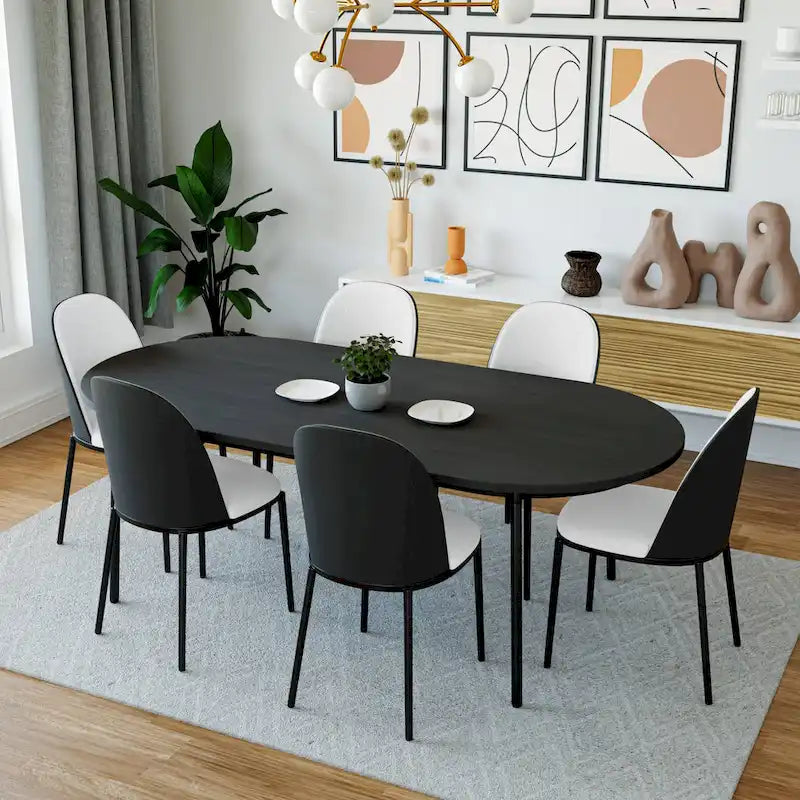 Sedia da pranzo imbottita in noce/nero/legno naturale, sedile in velluto, struttura in acciaio, set da 4