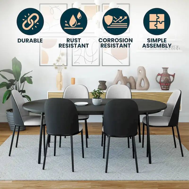 Sedia da pranzo imbottita in noce/nero/legno naturale, sedile in velluto, struttura in acciaio, set da 4