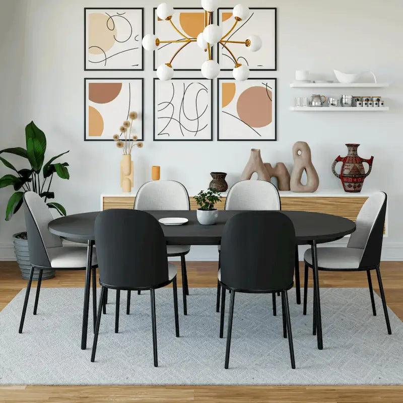 Sedia da pranzo imbottita in noce/nero/legno naturale, sedile in velluto, struttura in acciaio, set da 4