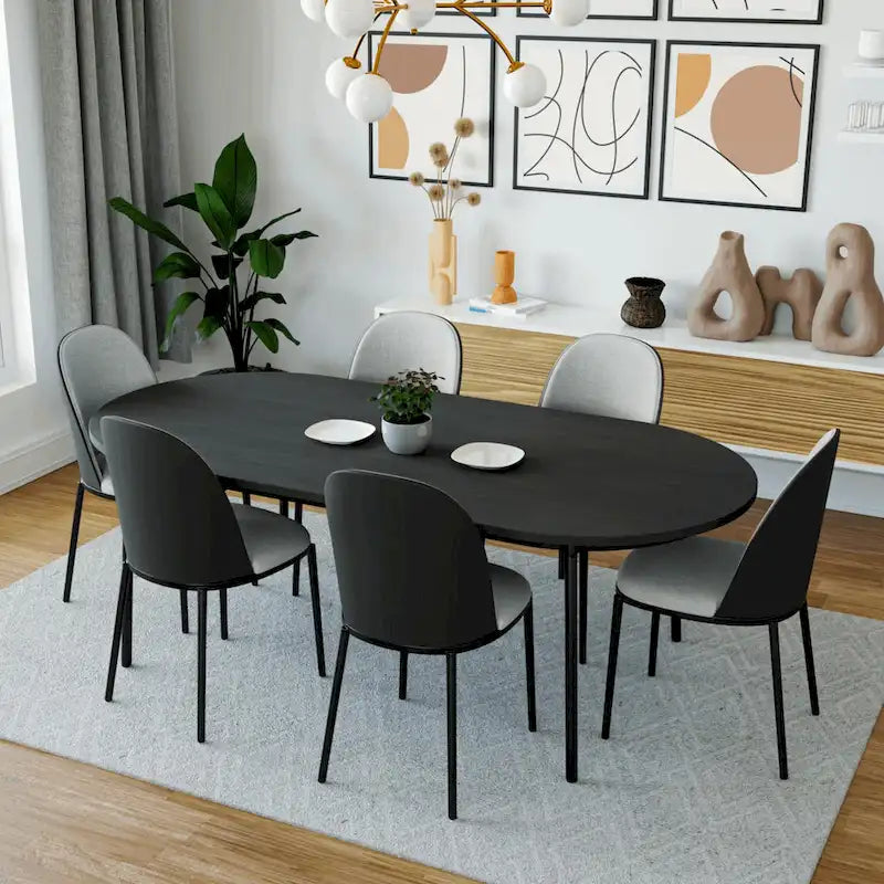 Sedia da pranzo imbottita in noce/nero/legno naturale, sedile in velluto, struttura in acciaio, set da 4