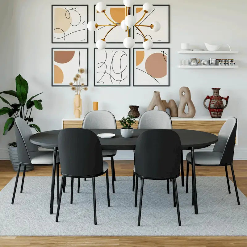 Sedia da pranzo imbottita in noce/nero/legno naturale, sedile in velluto, struttura in acciaio, set da 4
