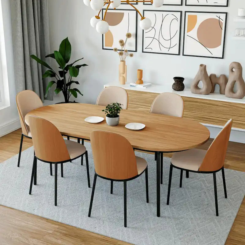 Sedia da pranzo imbottita in noce/nero/legno naturale, sedile in velluto, struttura in acciaio, set da 4