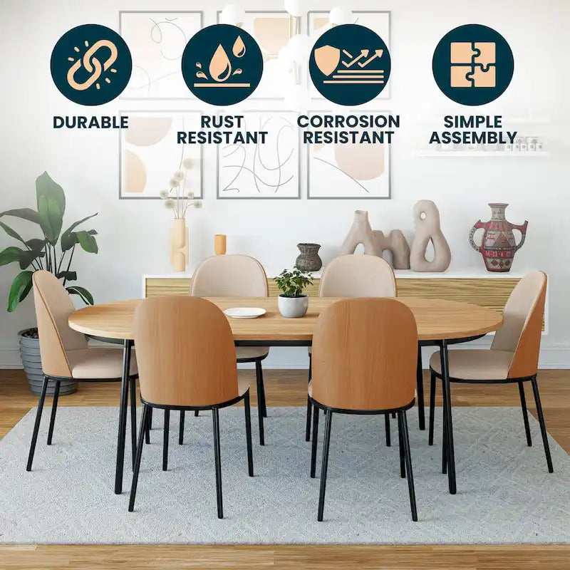 Sedia da pranzo imbottita in noce/nero/legno naturale, sedile in velluto, struttura in acciaio, set da 4