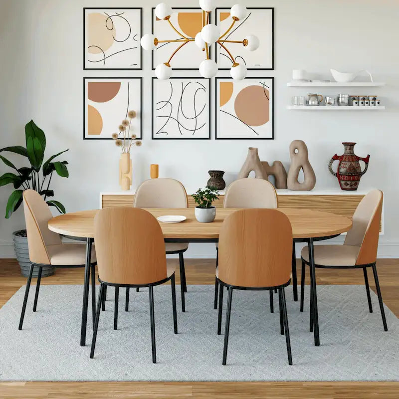 Sedia da pranzo imbottita in noce/nero/legno naturale, sedile in velluto, struttura in acciaio, set da 4