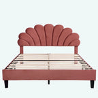 Letto matrimoniale imbottito con piattaforma, testiera in velluto floreale, beige/rosso pasta di fagioli, 2 posti letto