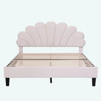 Letto matrimoniale imbottito con piattaforma, testiera in velluto floreale, beige/rosso pasta di fagioli, 2 posti letto