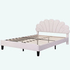 Letto matrimoniale imbottito con piattaforma, testiera in velluto floreale, beige/rosso pasta di fagioli, 2 posti letto