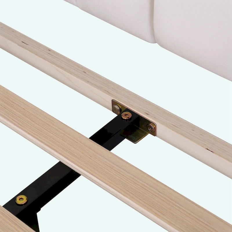 Letto matrimoniale imbottito con piattaforma, testiera in velluto floreale, beige/rosso pasta di fagioli, 2 posti letto