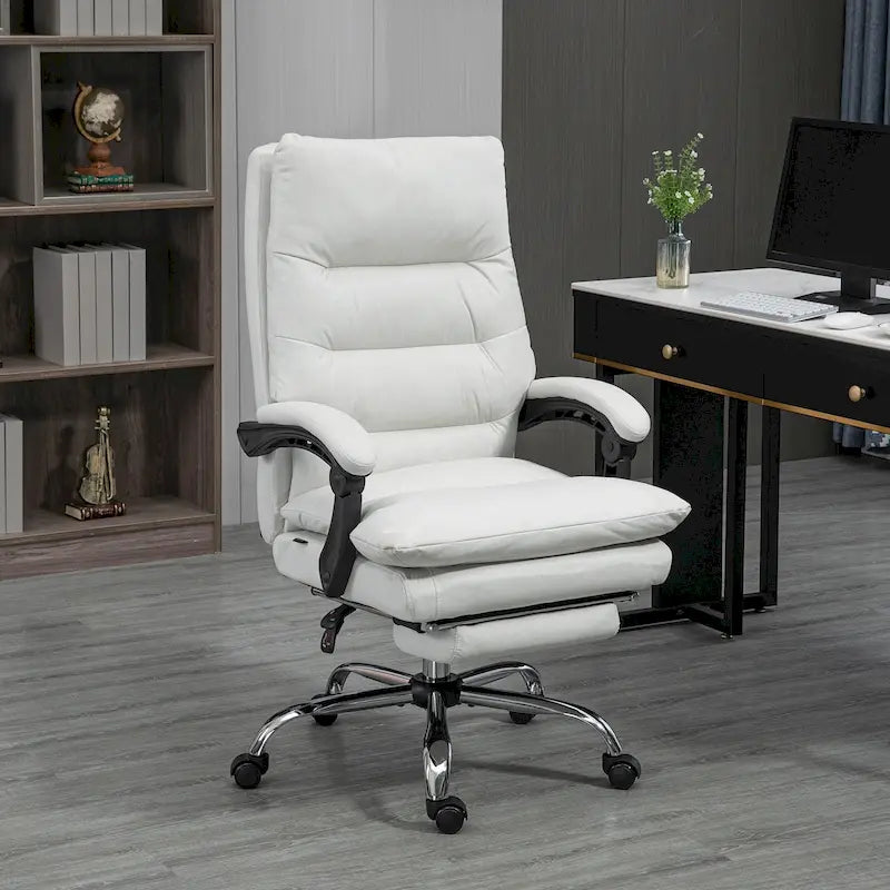 Sedia da ufficio massaggiante reclinabile color bianco crema con poggiapiedi, 1 posto