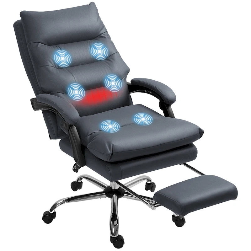 Sedia da ufficio massaggiante reclinabile color bianco crema con poggiapiedi, 1 posto