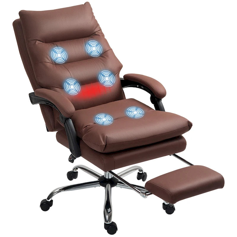 Sedia da ufficio massaggiante reclinabile color bianco crema con poggiapiedi, 1 posto