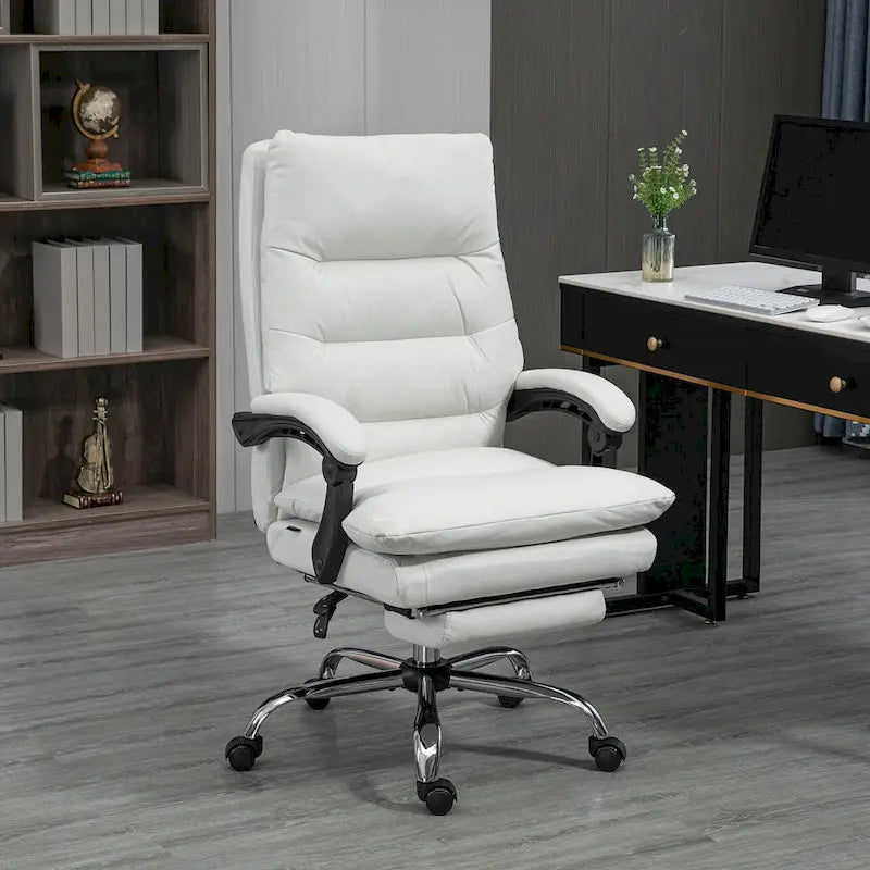 Sedia da ufficio massaggiante reclinabile color bianco crema con poggiapiedi, 1 posto