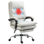 Sedia da ufficio massaggiante reclinabile color bianco crema con poggiapiedi, 1 posto