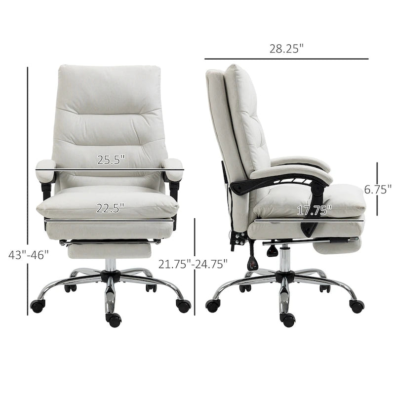 Sedia da ufficio massaggiante reclinabile color bianco crema con poggiapiedi, 1 posto
