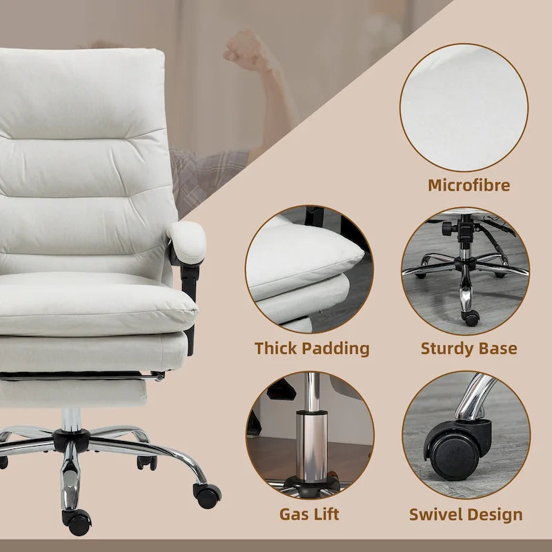 Sedia da ufficio massaggiante reclinabile color bianco crema con poggiapiedi, 1 posto