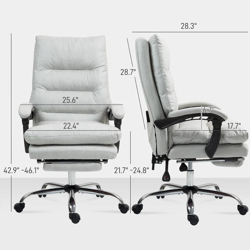 Sedia da ufficio massaggiante reclinabile color bianco crema con poggiapiedi, 1 posto