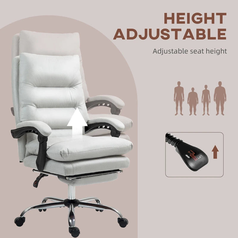 Sedia da ufficio massaggiante reclinabile color bianco crema con poggiapiedi, 1 posto