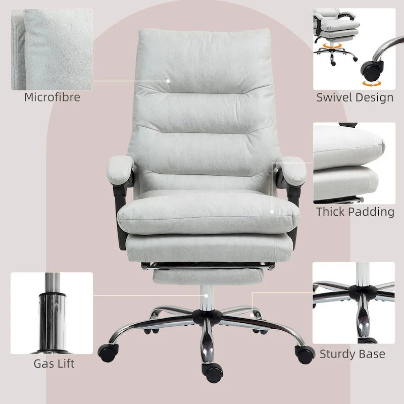 Sedia da ufficio massaggiante reclinabile color bianco crema con poggiapiedi, 1 posto