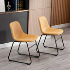 Sedia da Pranzo Senza Braccioli in Similpelle Color Cuoio, Gambe in Metallo Nero, Set da 2