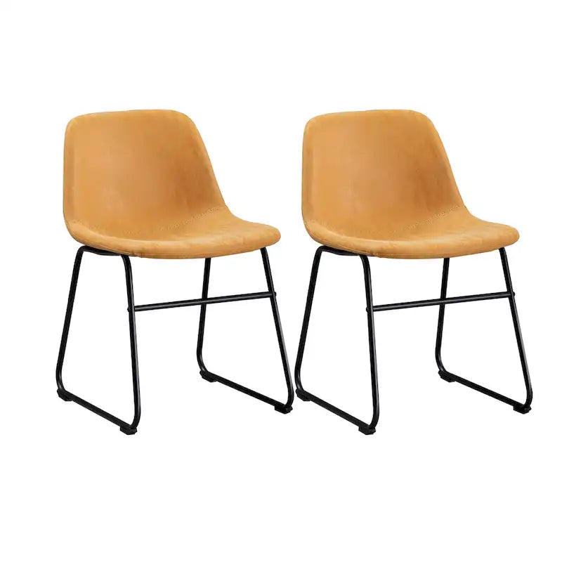 Sedia da Pranzo Senza Braccioli in Similpelle Color Cuoio, Gambe in Metallo Nero, Set da 2