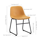 Sedia da Pranzo Senza Braccioli in Similpelle Color Cuoio, Gambe in Metallo Nero, Set da 2